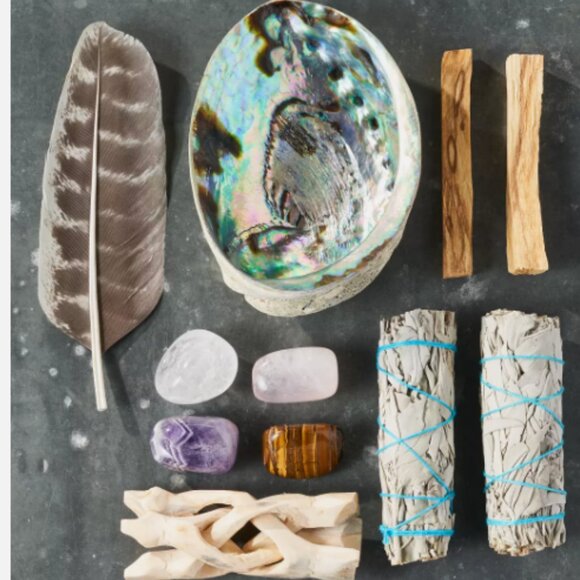 White Sage Smudge Stick Kit Smudging Kit Palo Santo Abalone Shell Feather +